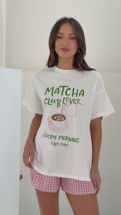 Load and play video in Gallery viewer, Matcha Club Lover Top and Shorts Set - White/Pink - Billy J
