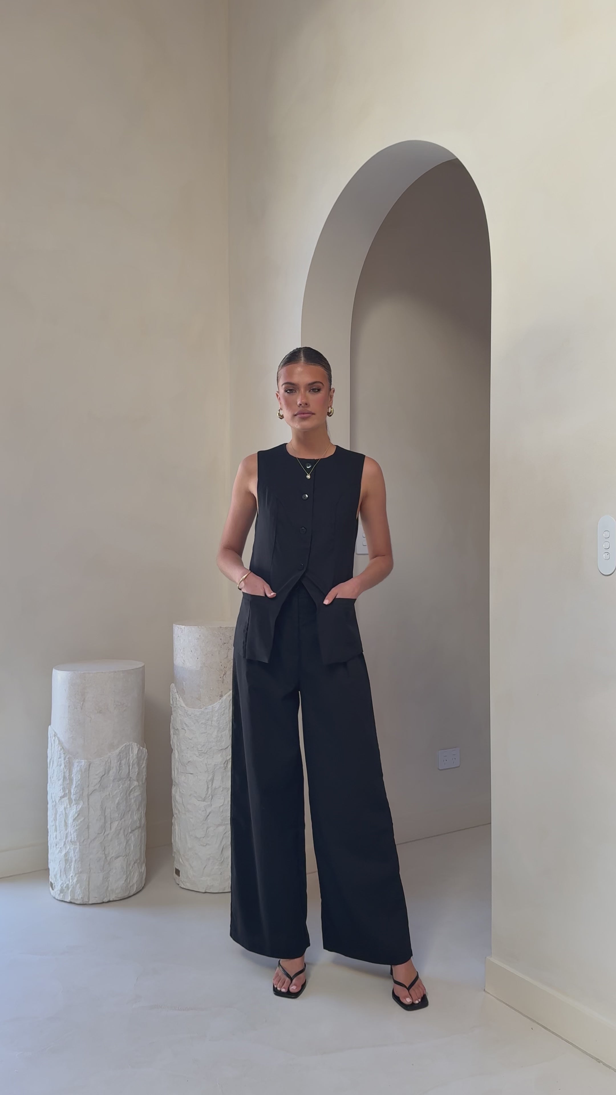 Load video: Noah Button Up Vest - Black - Billy J