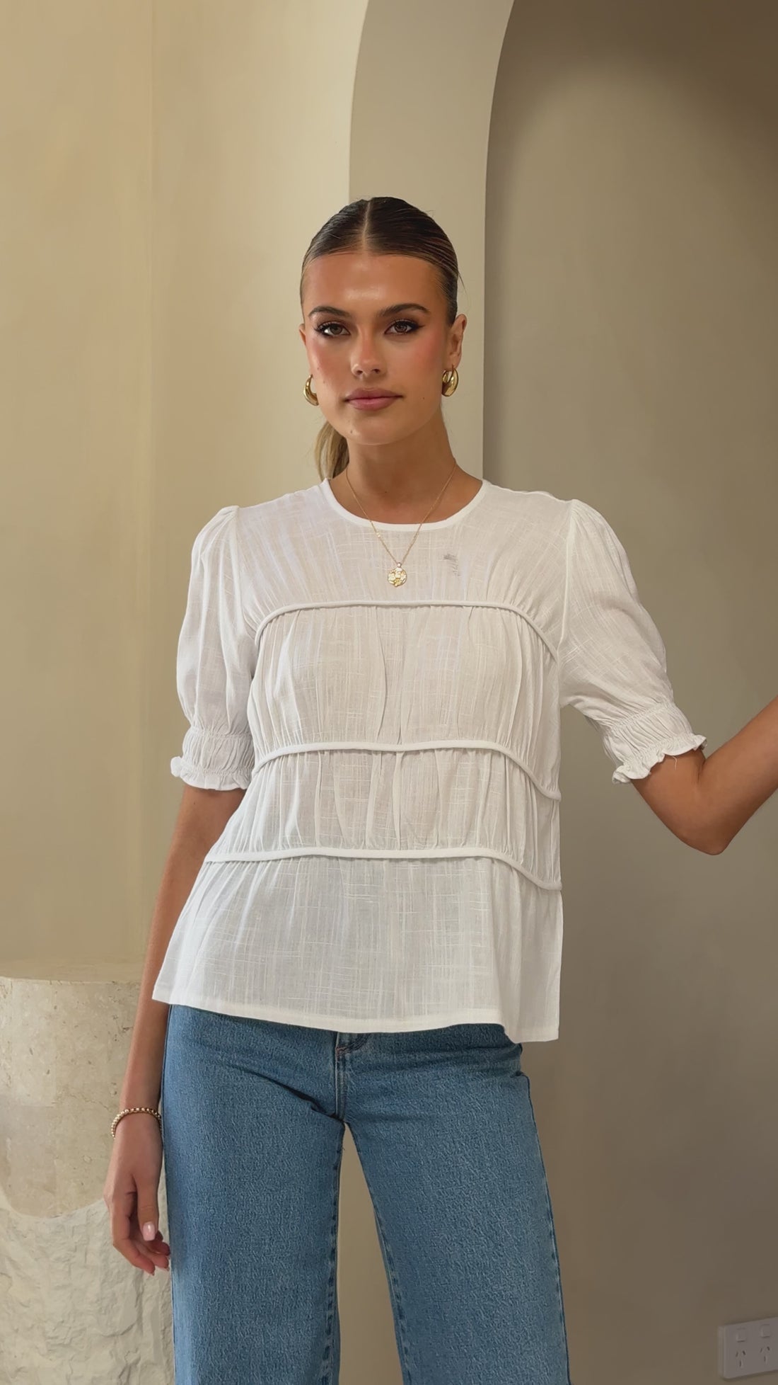 Kai Short Sleeve Top - White - Billy J