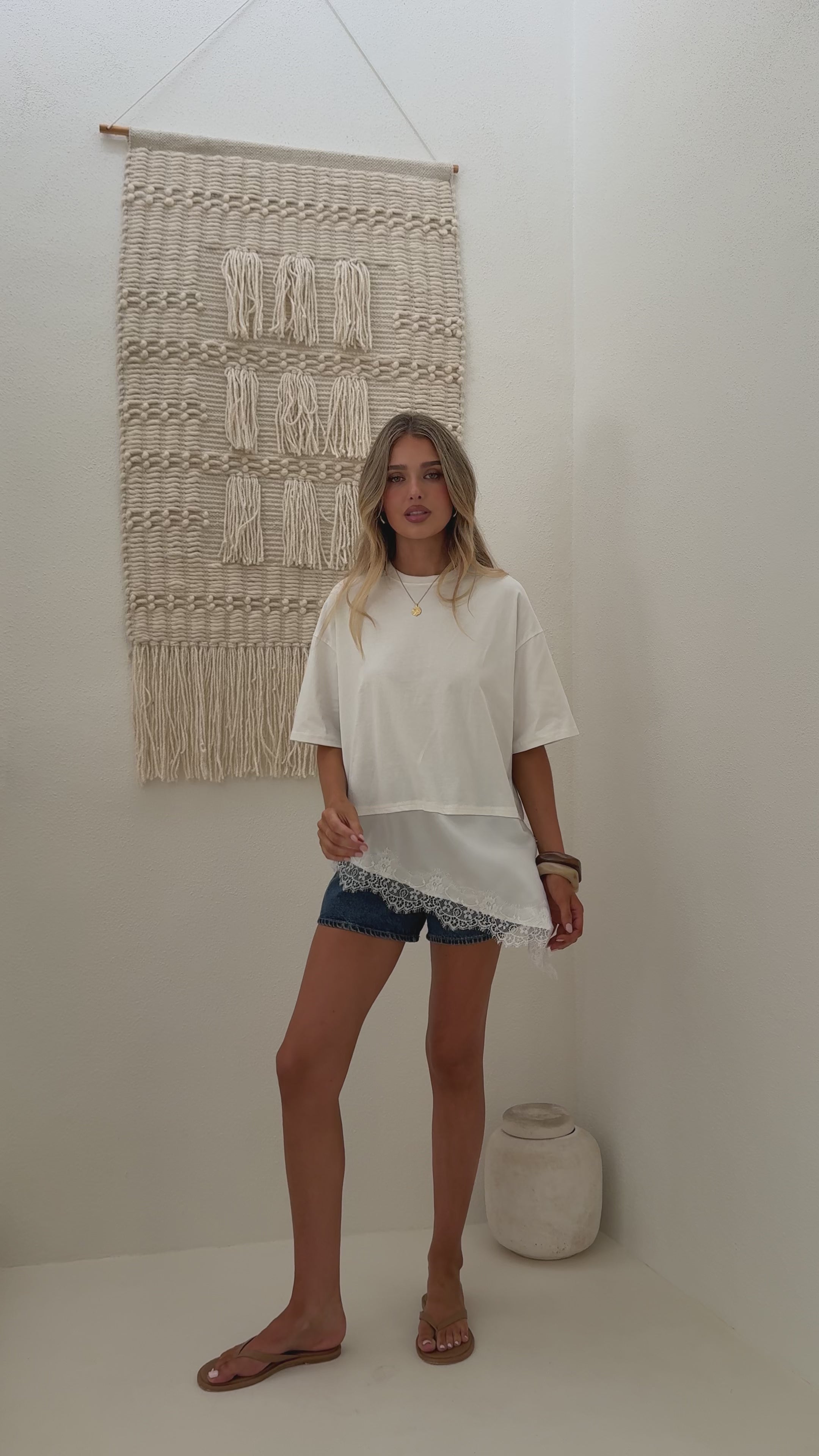 Load video: Mirandah Satin Panel T-Shirt - White - Billy J