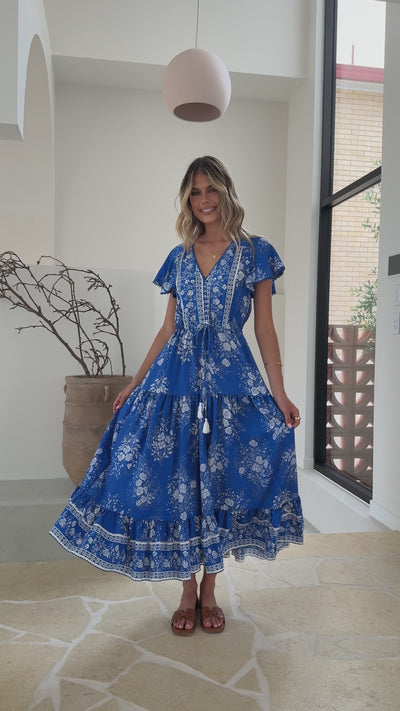 Load and play video in Gallery viewer, Vasilisa Maxi Dress - Blue Twilight - Billy J
