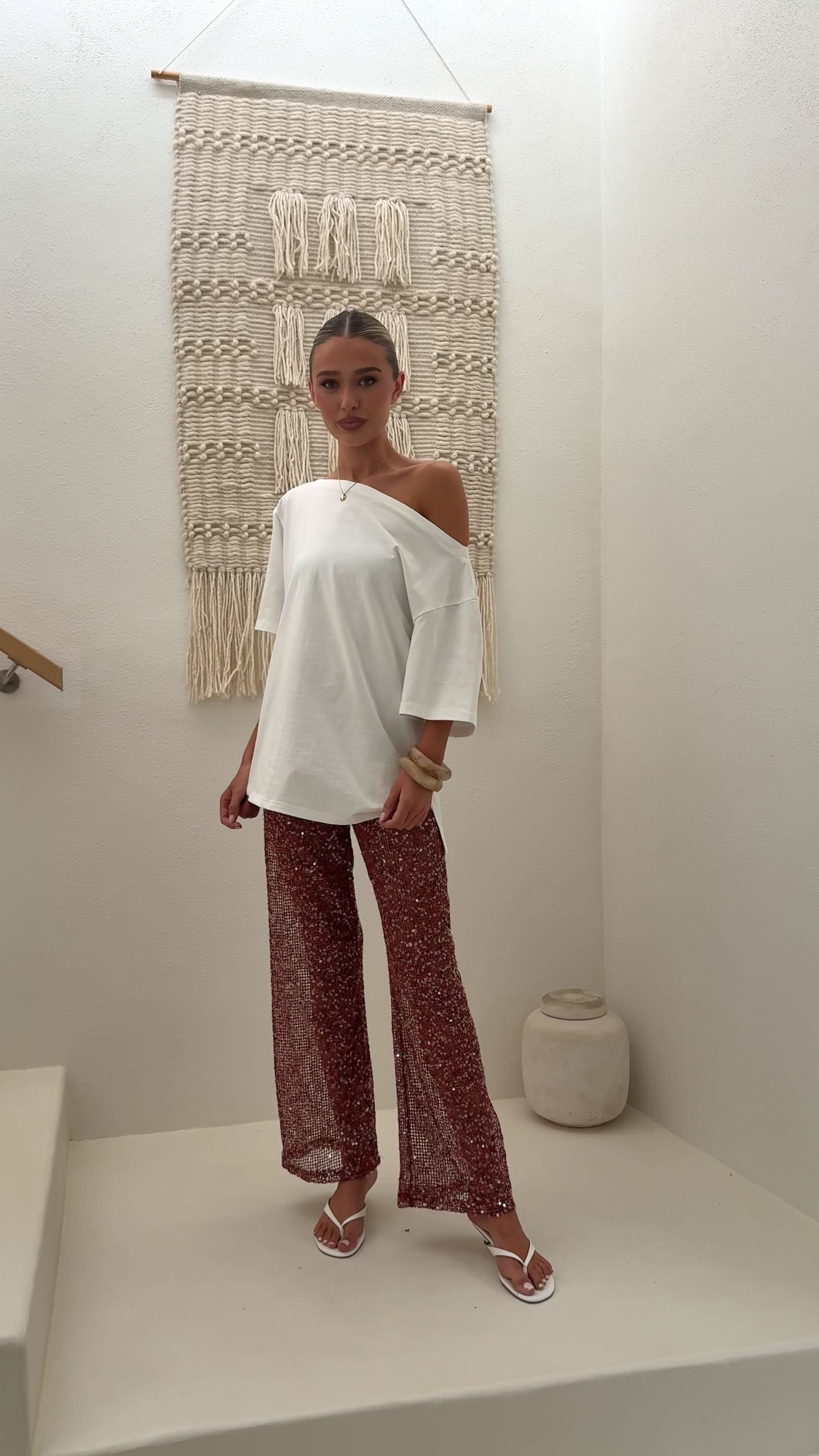 Load video: Zinnia Sequins Pant - Rust - Billy J