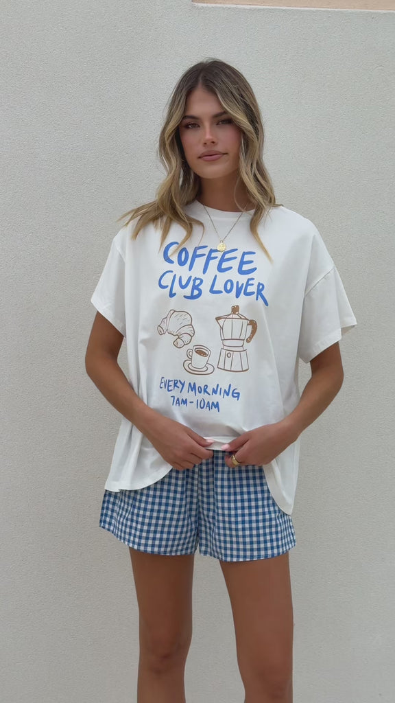 Coffee Club Lover Top and Shorts Set - White/Blue - Billy J