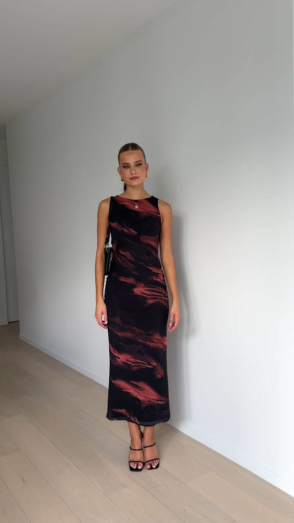 Naila Maxi Dress - Black / Orange - Billy J