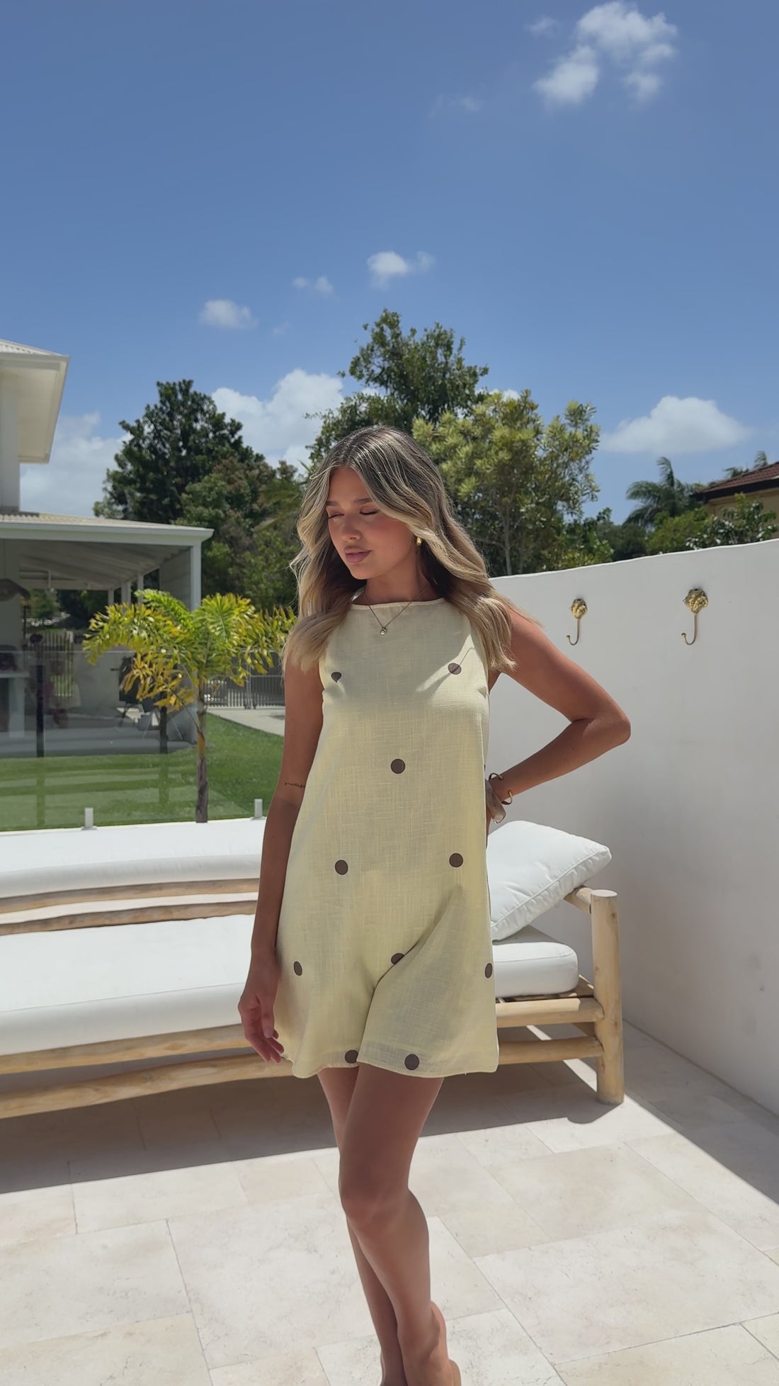 Natala Shift Mini Dress - Yellow/Chocolate Polka - Billy J