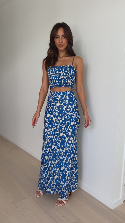 Load and play video in Gallery viewer, Romma Maxi Skirt - Blue Floral - Billy J
