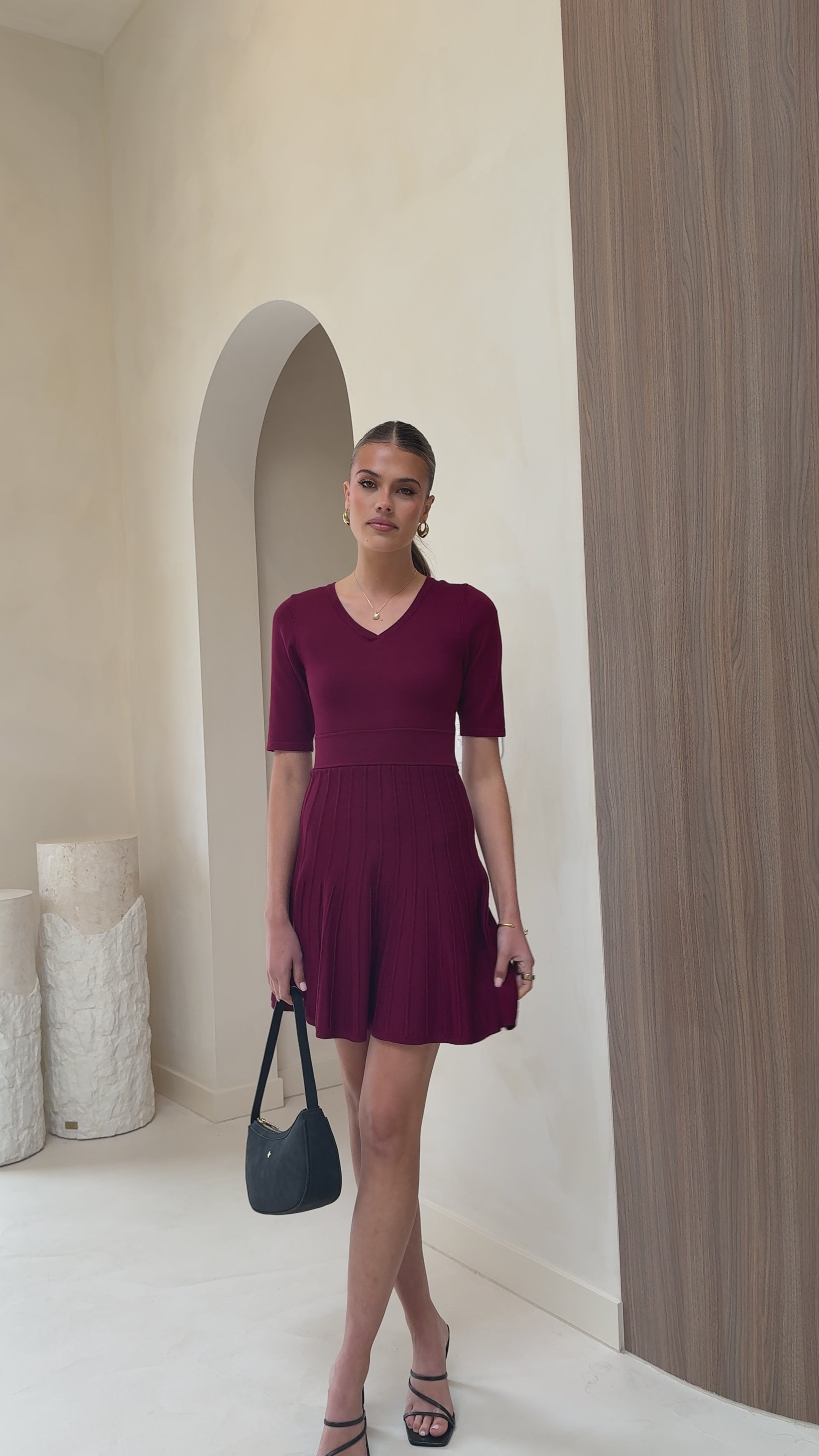 Load video: Jasmyn Mini Dress - Burgundy - Billy J