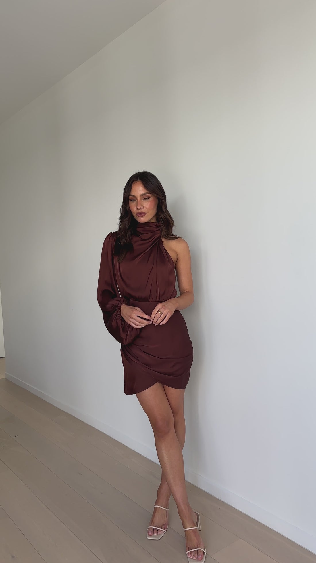 Lexi One Shoulder Mini Dress - Brown - Billy J