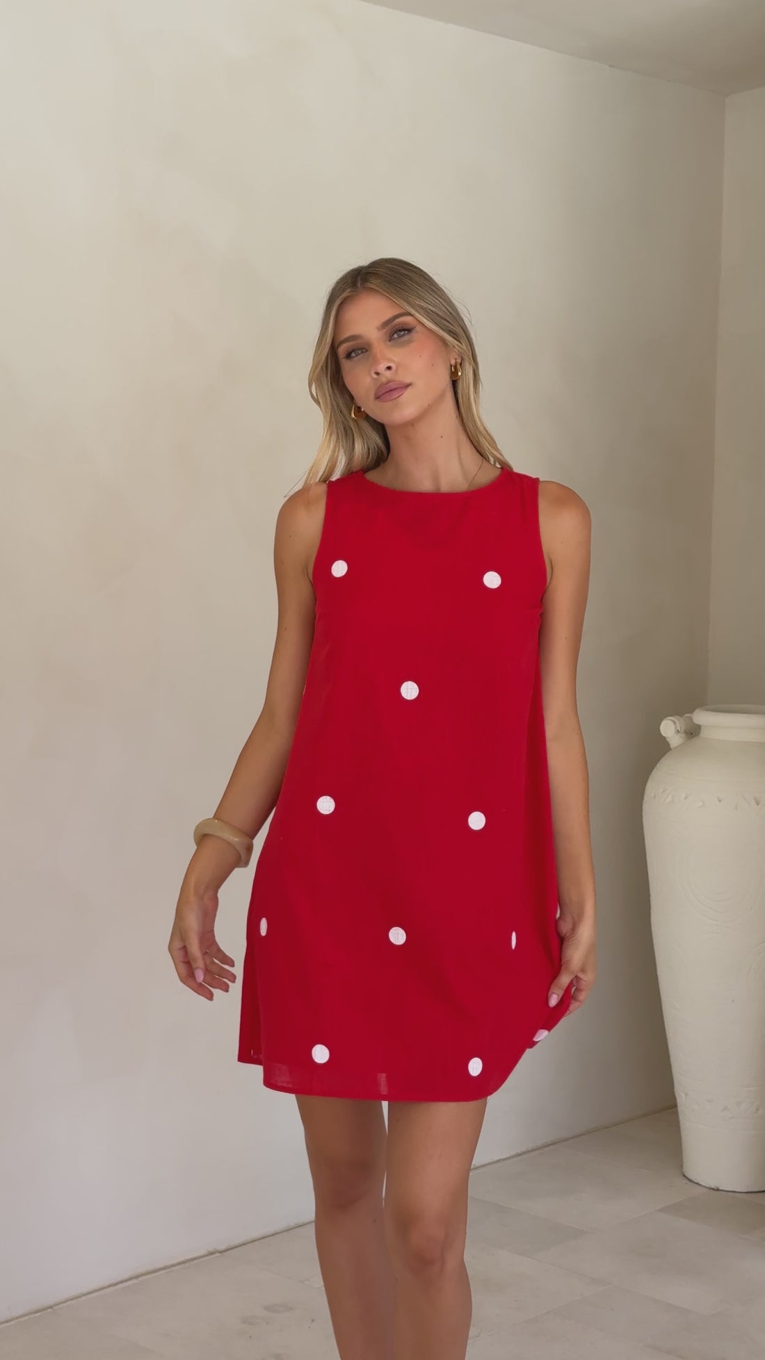 Natala Shift Mini Dress - Red/White Polka Dot - Billy J