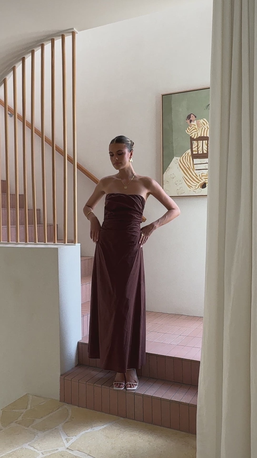 Load video: Bolivia Strapless Maxi Dress - Chocolate - Billy J