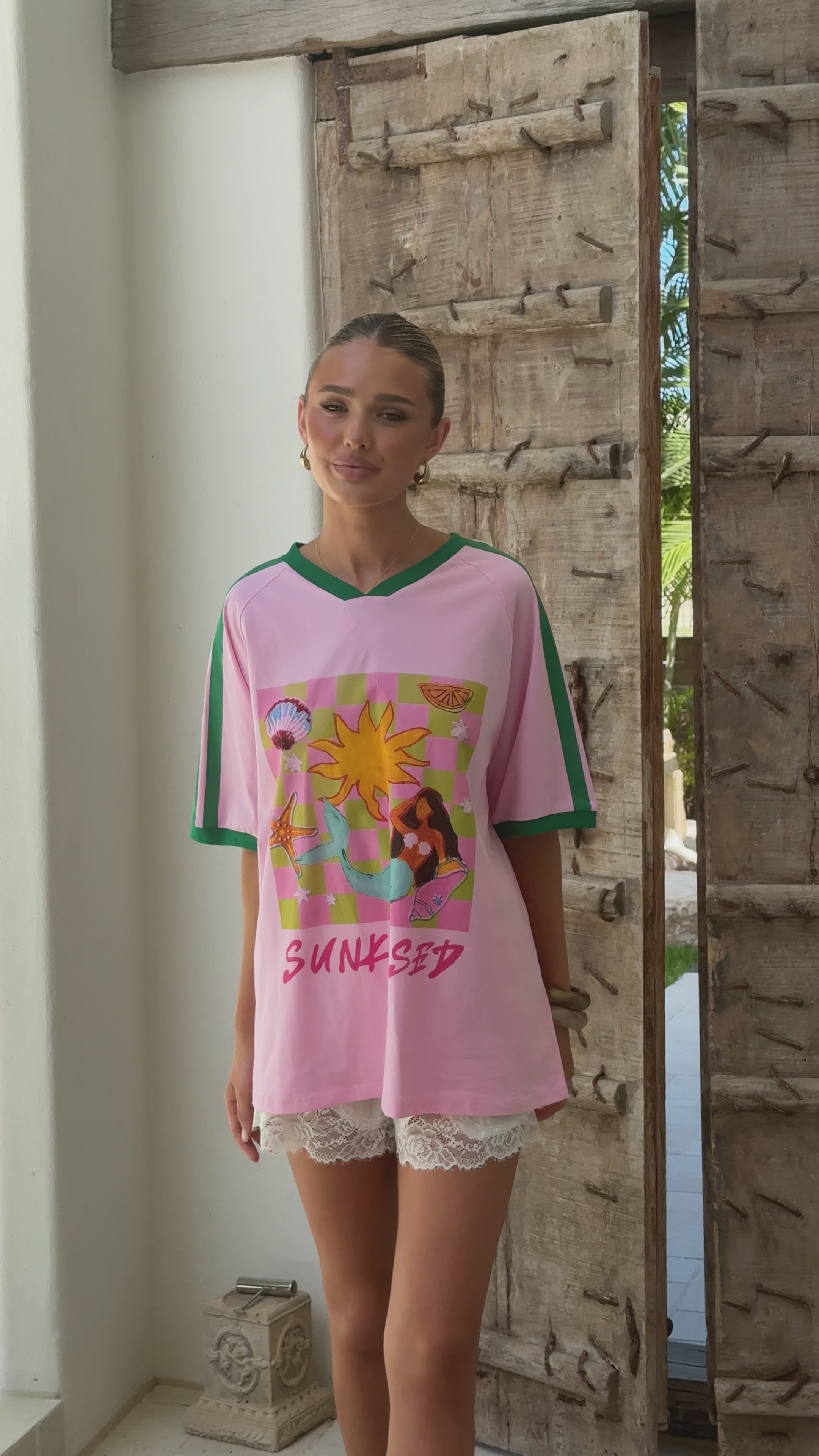 Load video: Sunkissed Oversized Tee - Pink/Green - Billy J