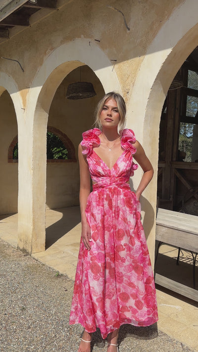 Load and play video in Gallery viewer, Cadell Maxi Dress - Pink Floral - Billy J
