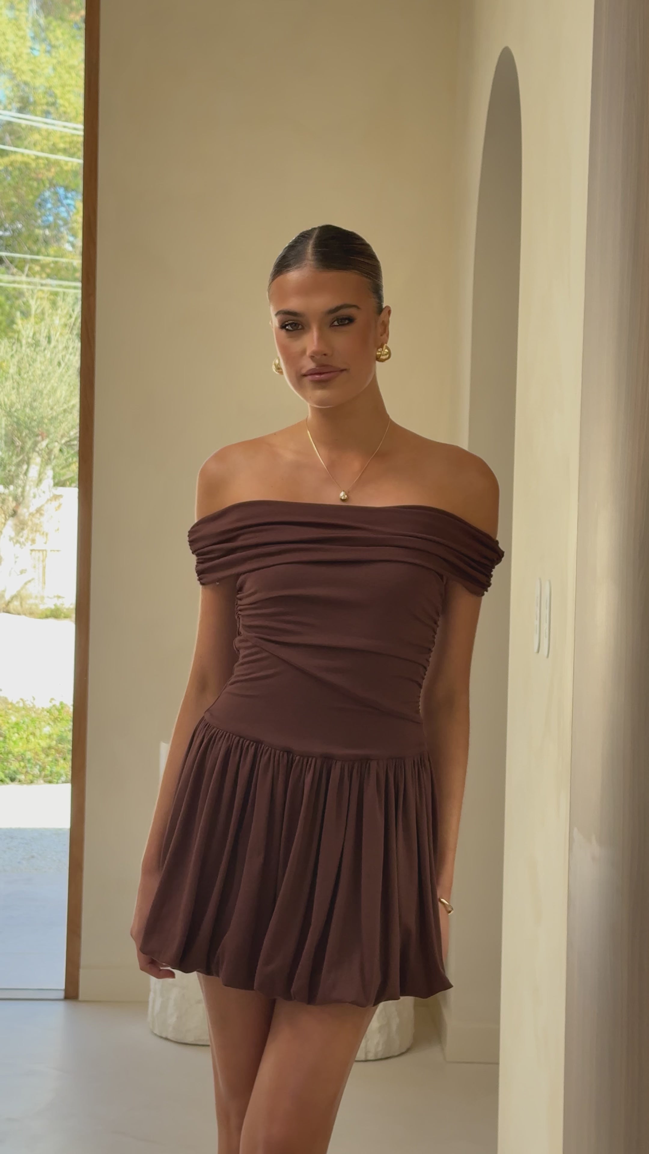 Load video: Manalla Mini Dress - Brown - Billy J