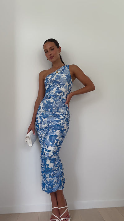 Load and play video in Gallery viewer, Natalia Midi Dress - Blue Floral - Billy J
