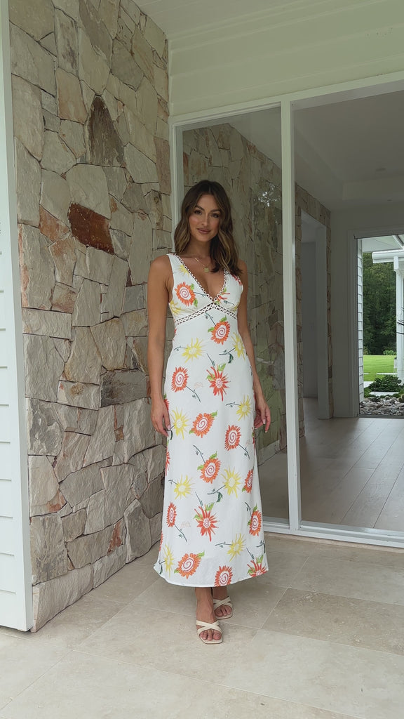 Gabby Maxi Dress - Yellow / Orange Floral - Billy J