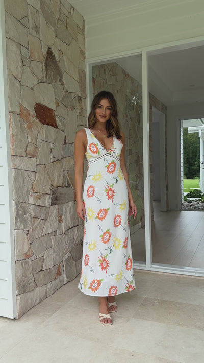 Load and play video in Gallery viewer, Gabby Maxi Dress - Yellow / Orange Floral - Billy J
