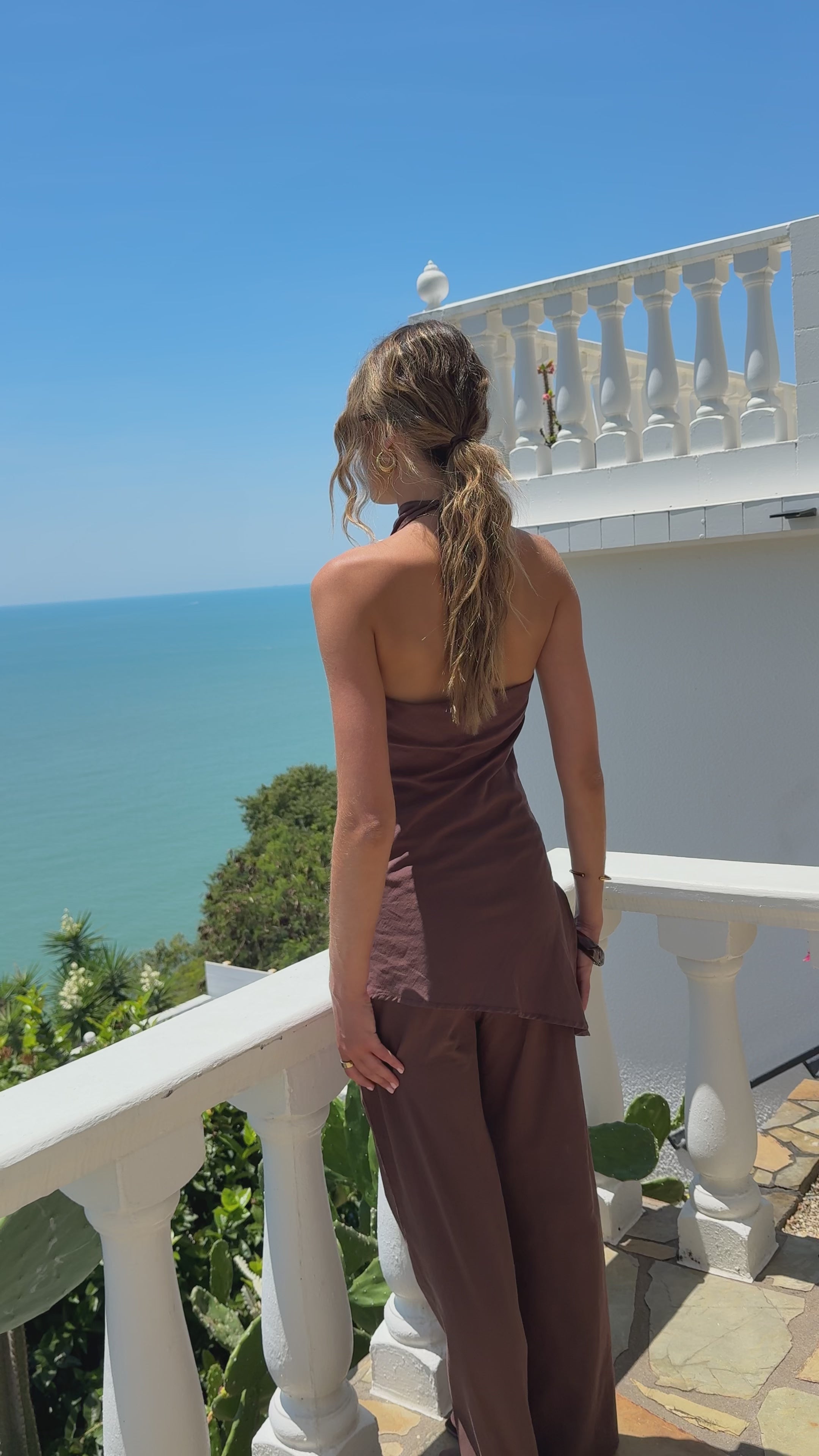 Load video: Clover Halter Top and Pants Set - Brown - Billy J