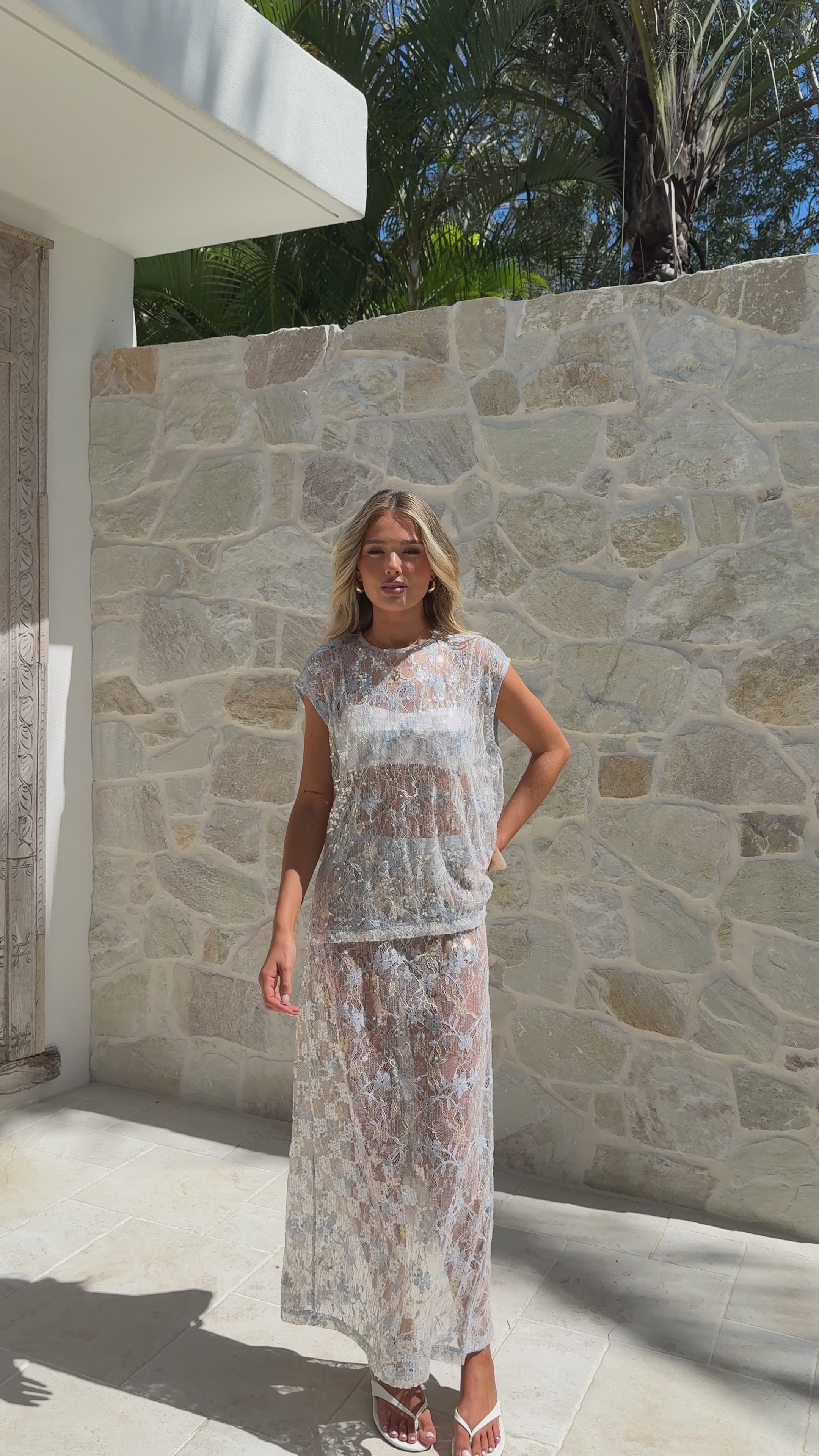 Load video: Makaila Sheer Maxi Skirt - Blue Lace/Sequin - Billy J