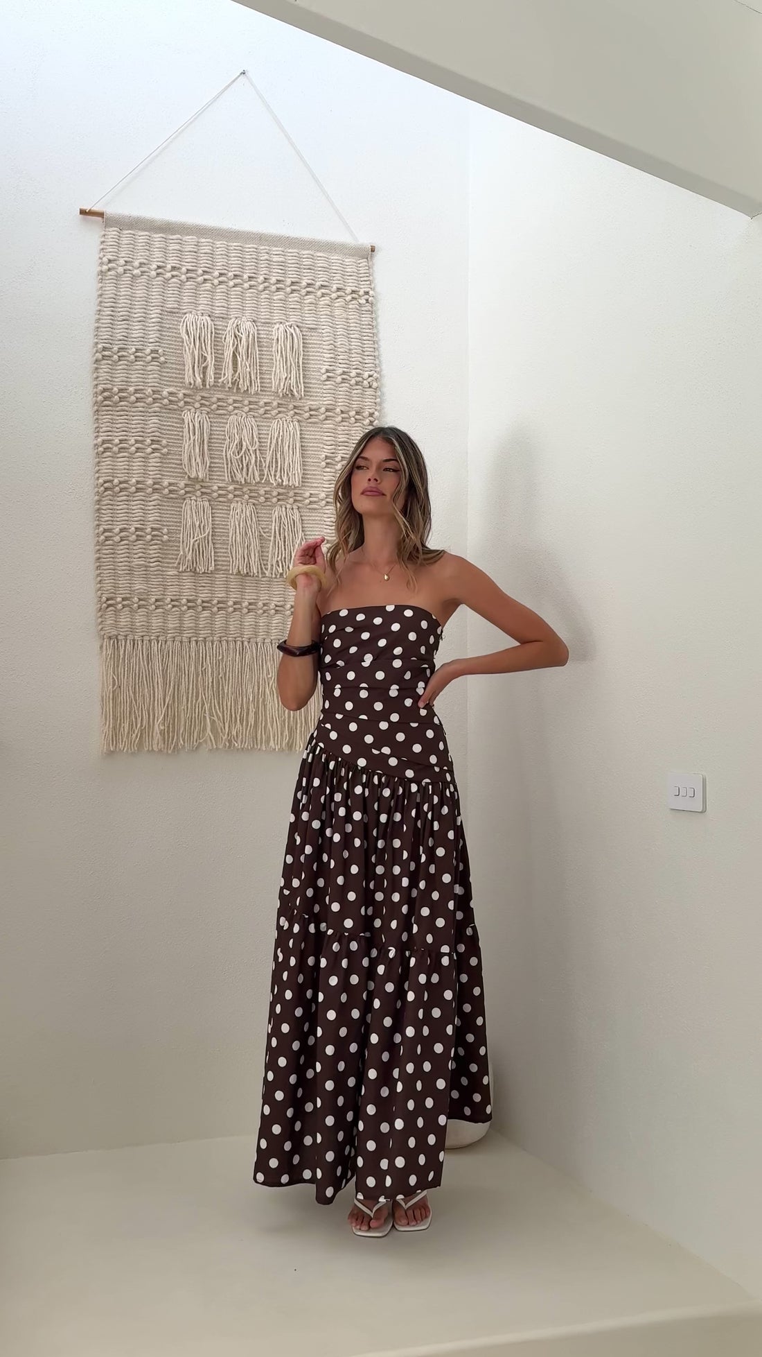 Lyra Maxi Dress - Brown/White Polka Dot - Billy J