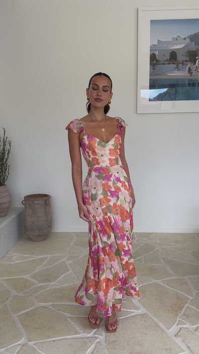 Load and play video in Gallery viewer, Calais Maxi Dress - Orange Floral - Billy J
