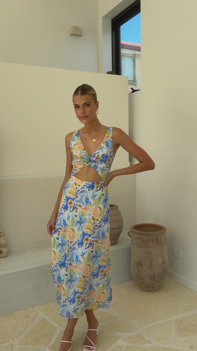 Load and play video in Gallery viewer, Talulah Maxi Dress - Blue Floral - Billy J
