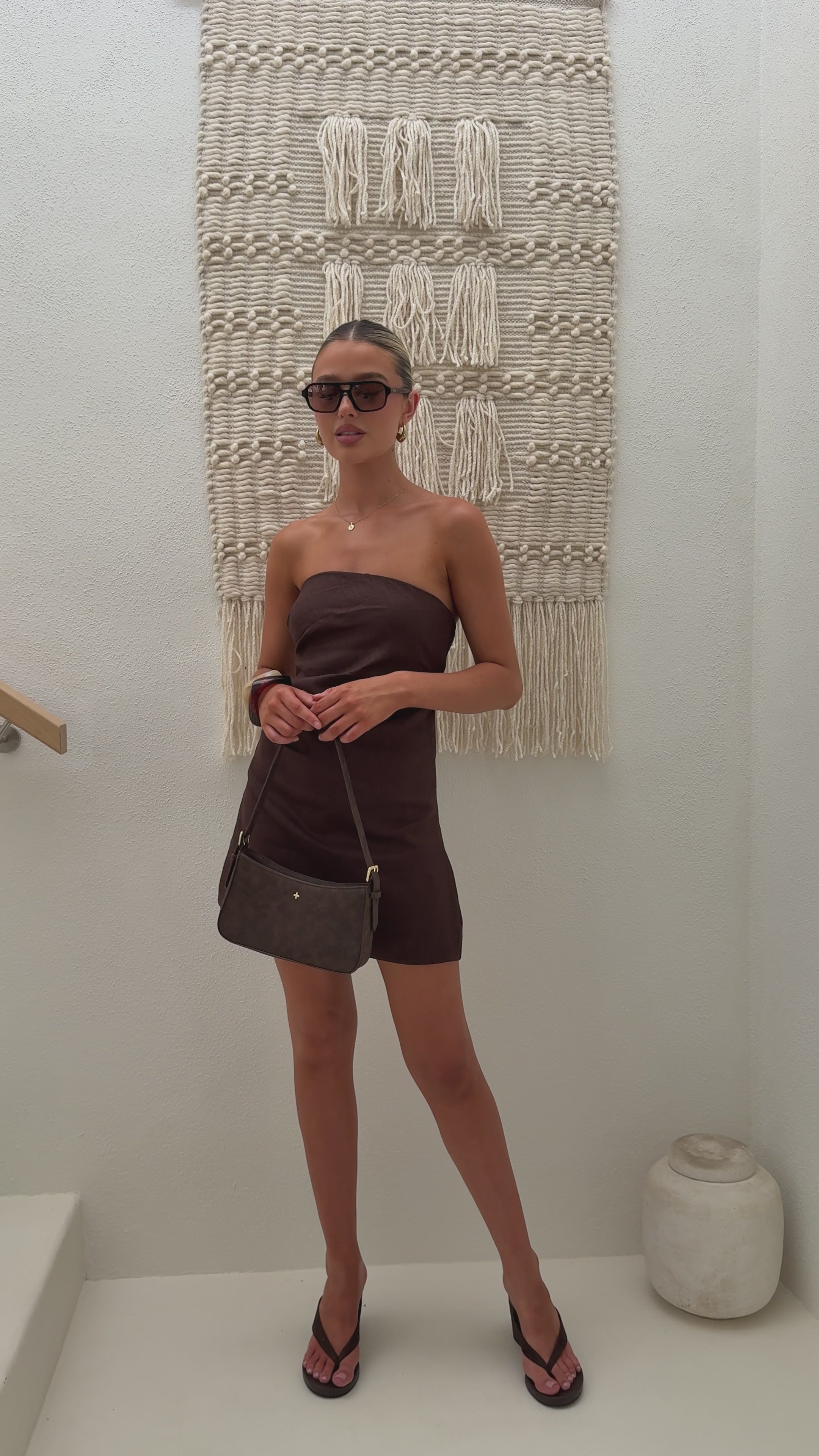 Load video: Dana Strapless Mini Dress - Chocolate - Billy J