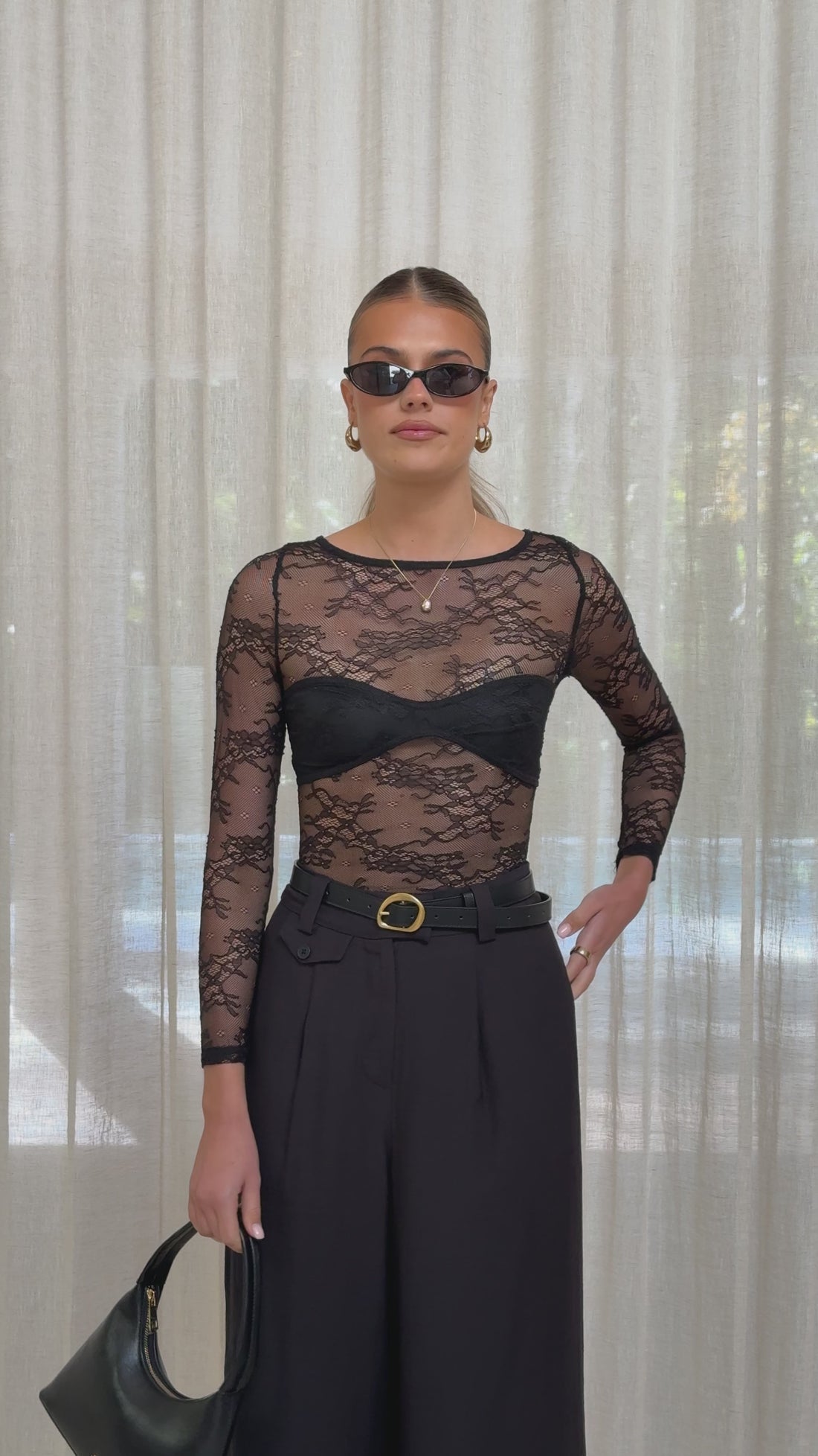 Eldora Long Sleeve Lace Top - Black - Billy J