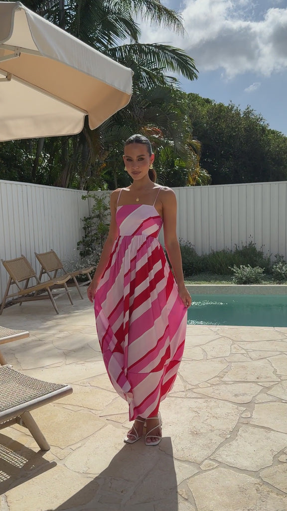 Nadie Maxi Dress - Red/Pink Stripe - Billy J