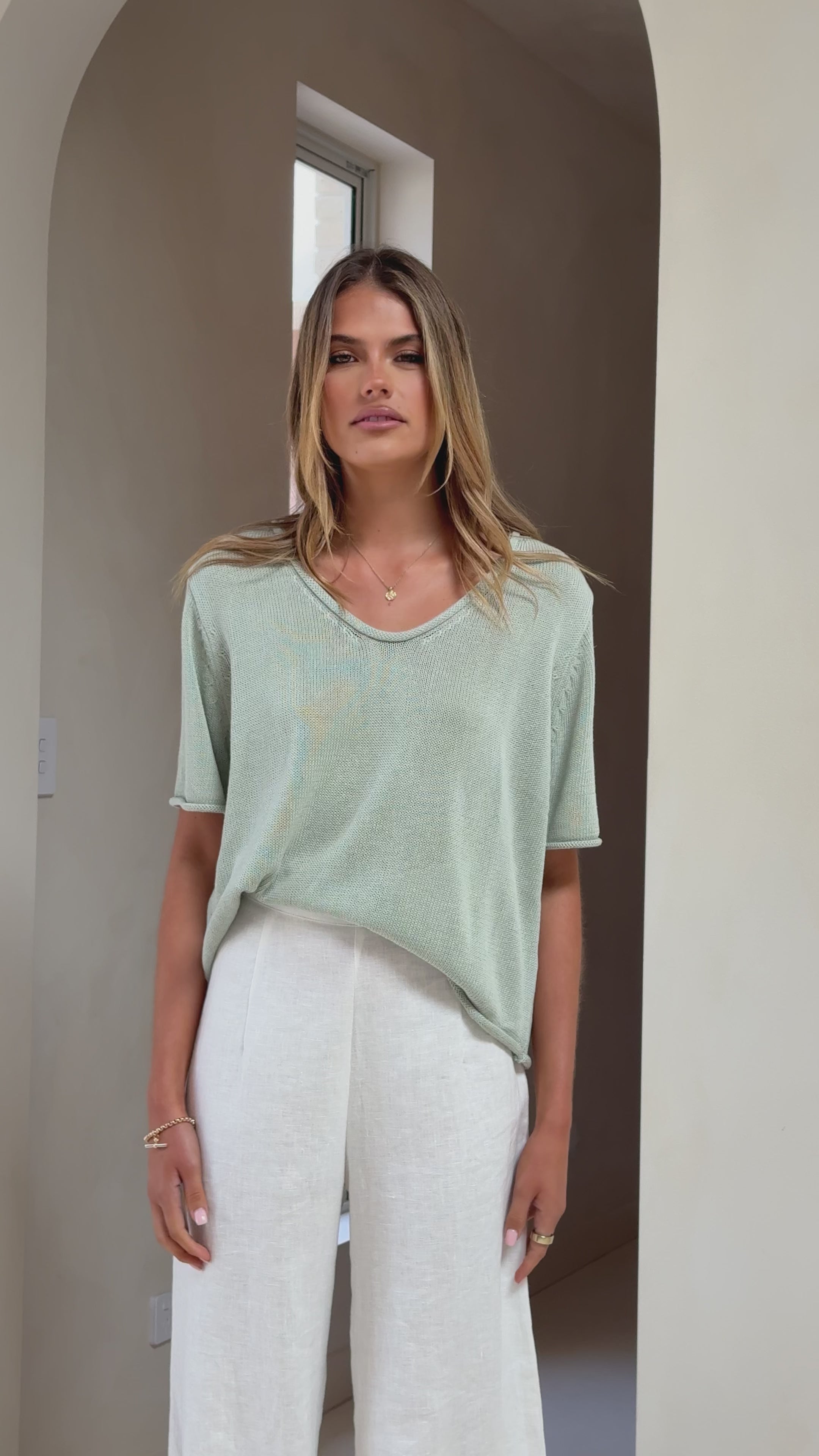 Load video: Spring Scoop Neck Tee - Sage - Billy J