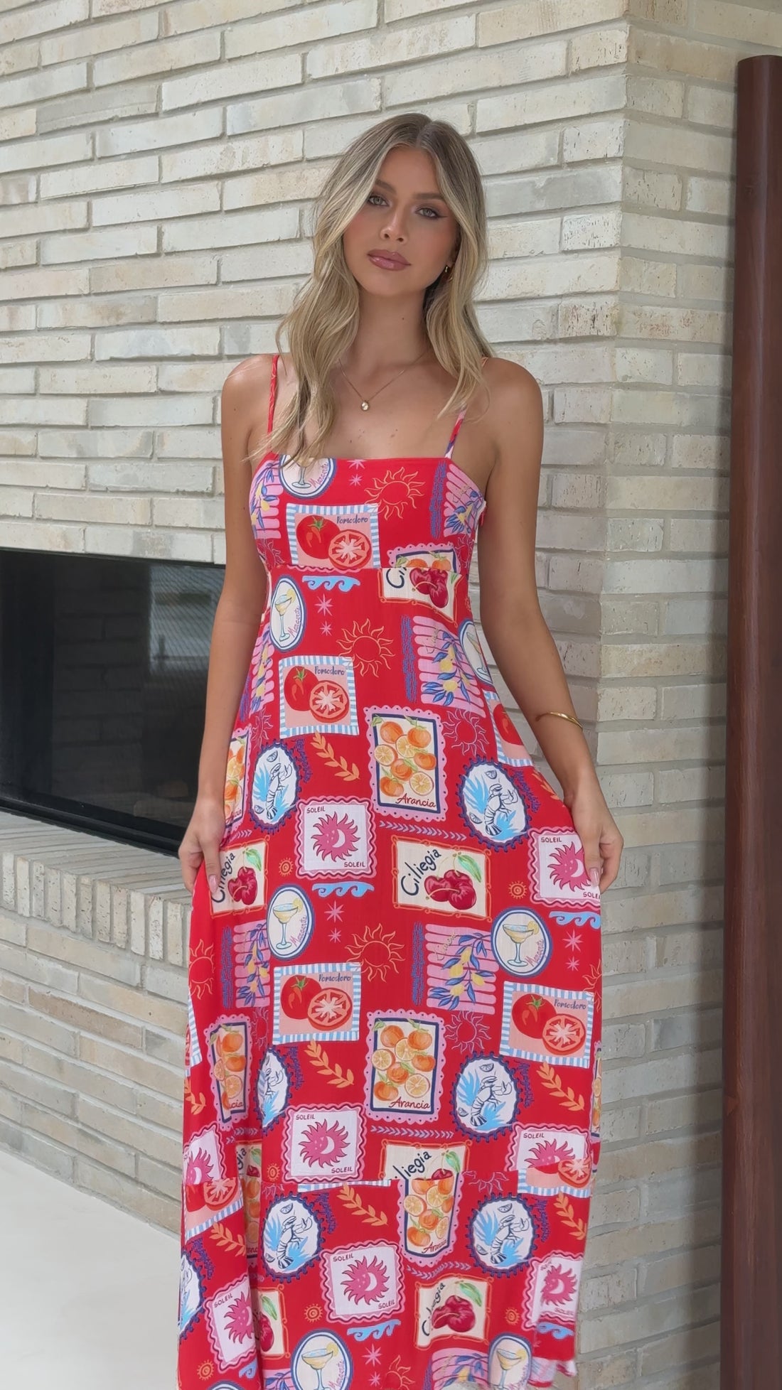 Indigo Maxi Dress - Travel Tales Red - Billy J