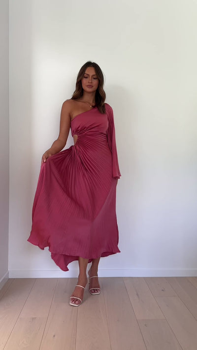 Load and play video in Gallery viewer, Gwen One Shoulder Maxi Dress - Pink - Billy J
