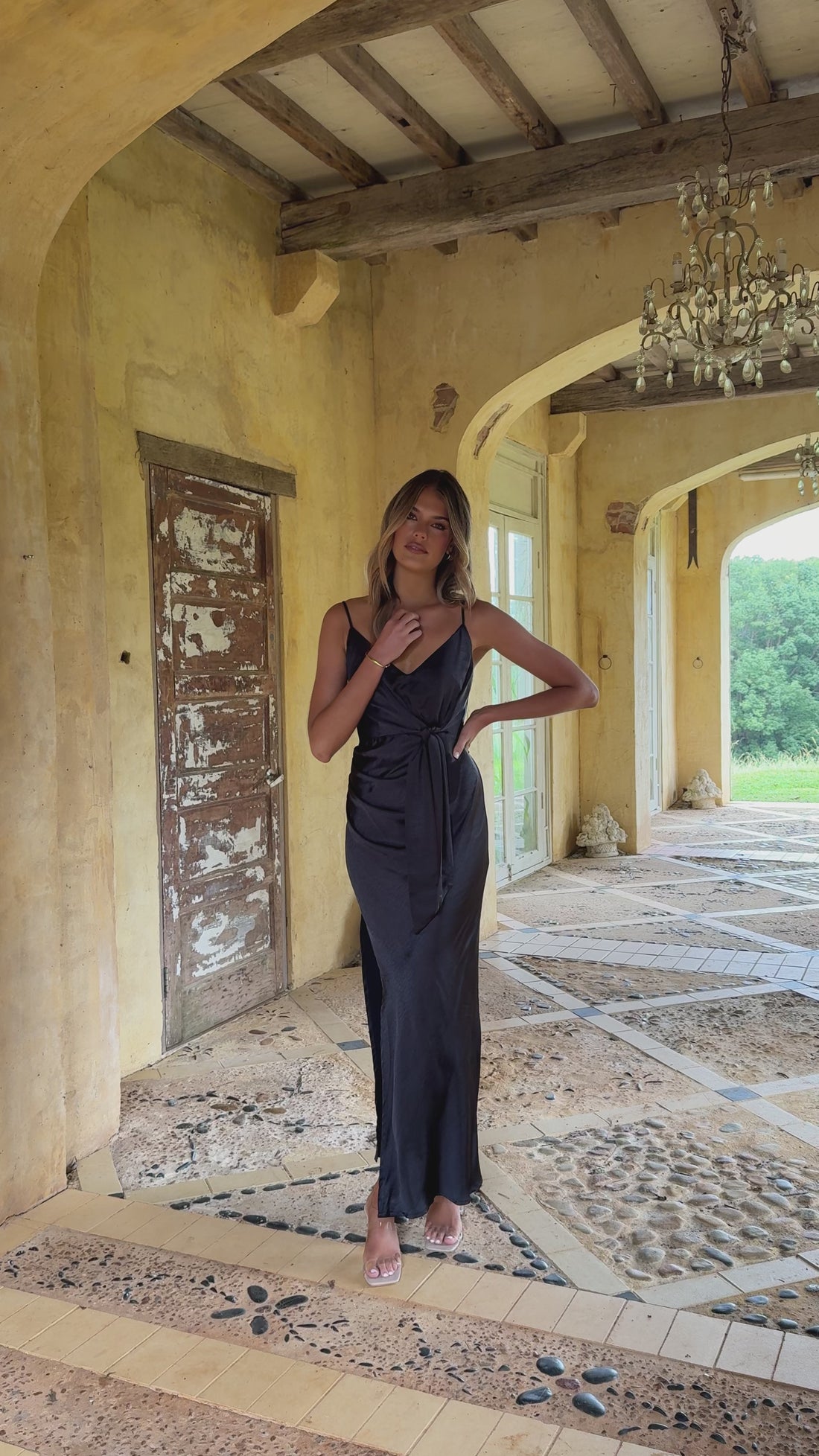 Yasmeen Tie Front Maxi Dress - Black - Billy J