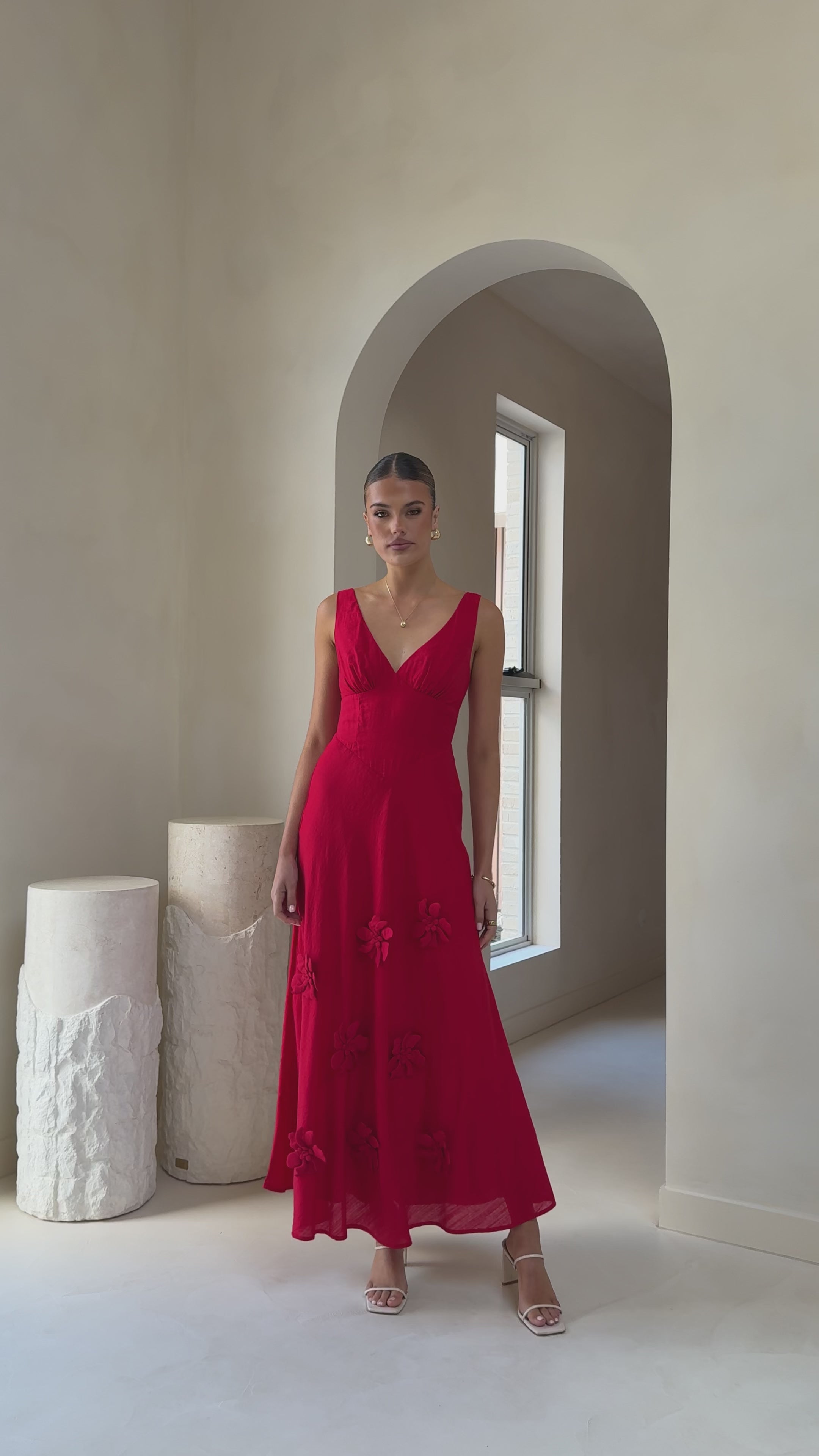 Load video: Lavara Maxi Dress - Red - Billy J