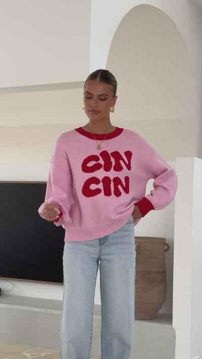 Load and play video in Gallery viewer, Cin Cin Sweater - Pink / Red - Billy J
