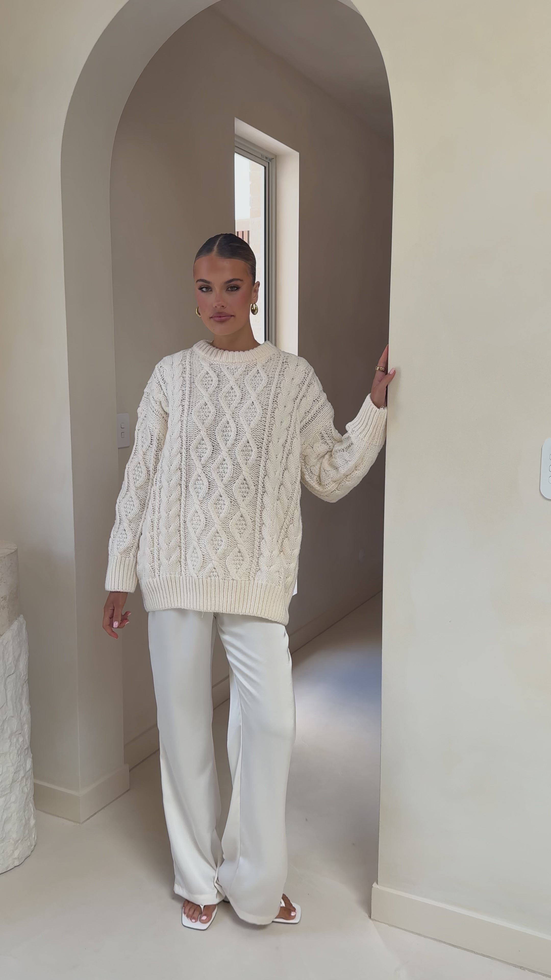 Load video: Valentina Knit Sweater - Cream - Billy J