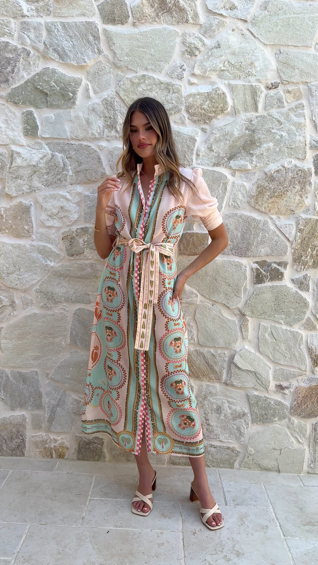 Magnolia Midi Dress - Acacia Palm Cream - Billy J