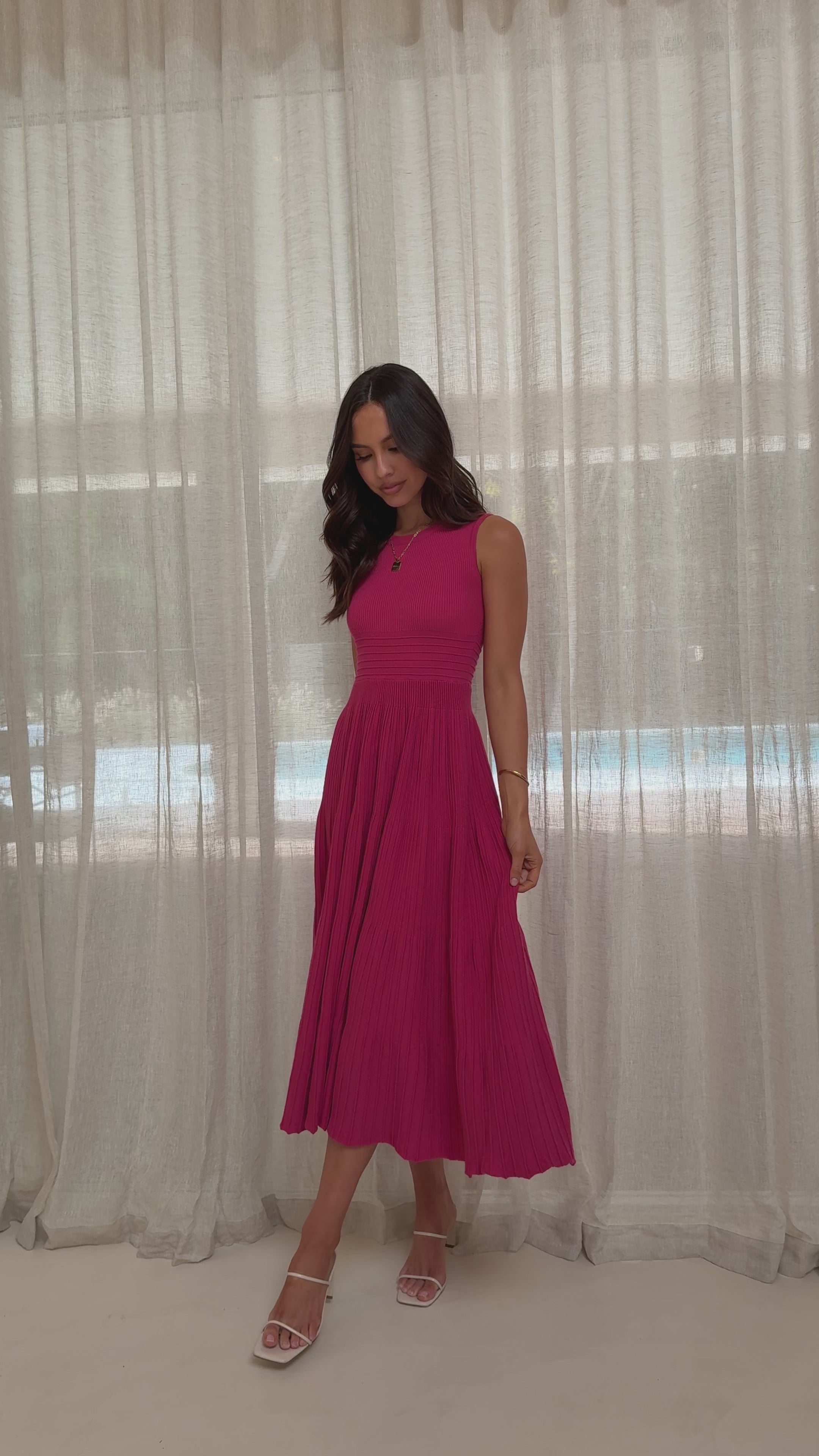 Load video: Kaida Midi Dress - Berry - Billy J