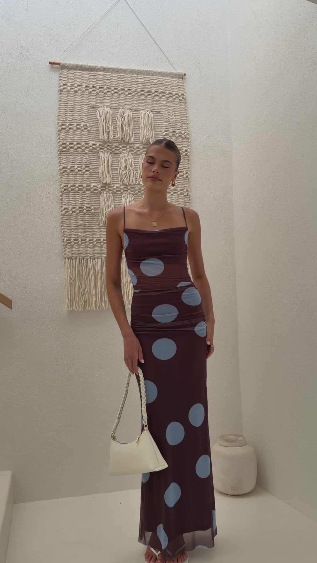 Loralei Mesh Maxi Dress - Brown / Blue Polka Dot - Billy J