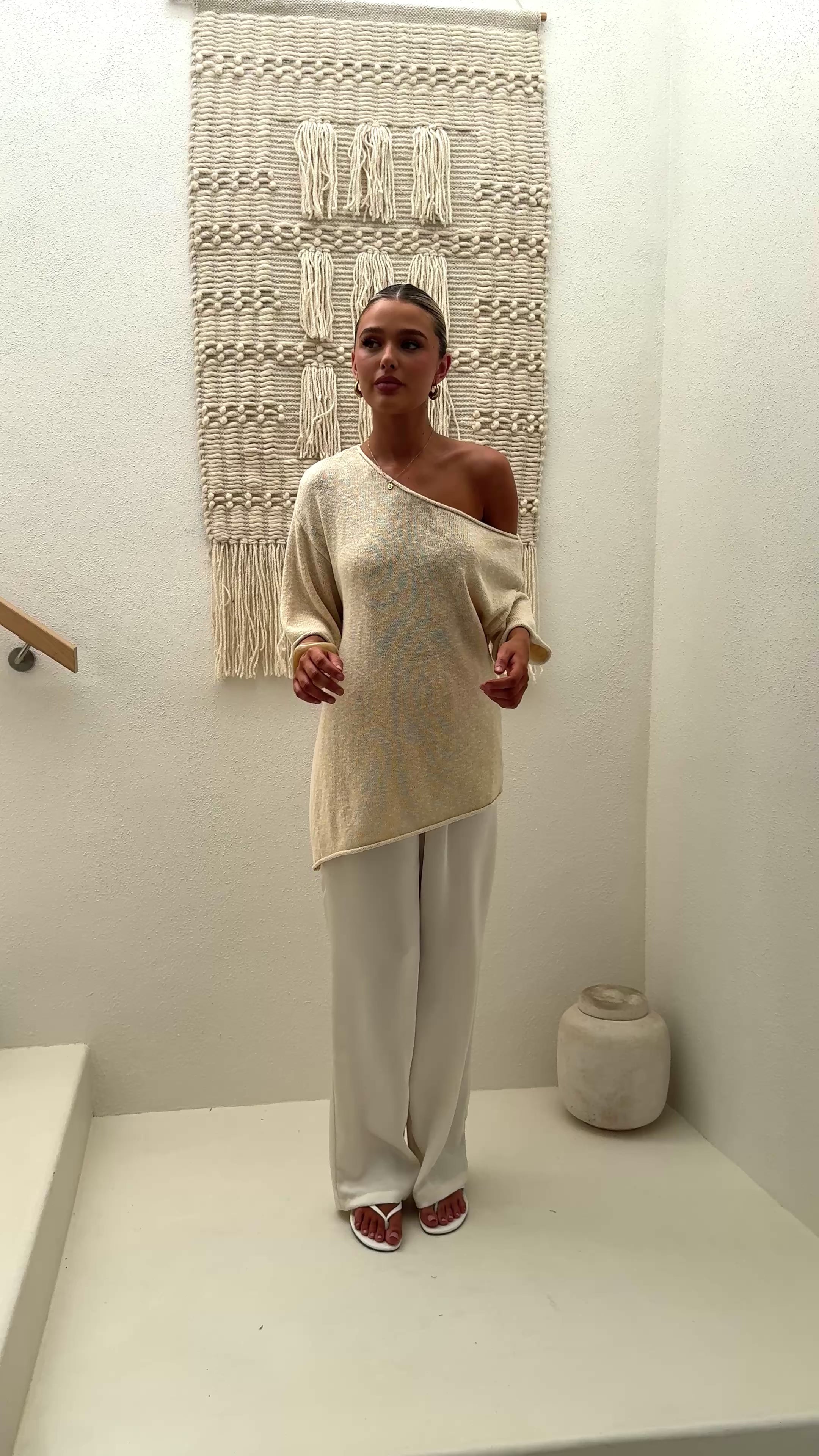 Load video: Keisha Off The Shoulder Top - Natural - Billy J