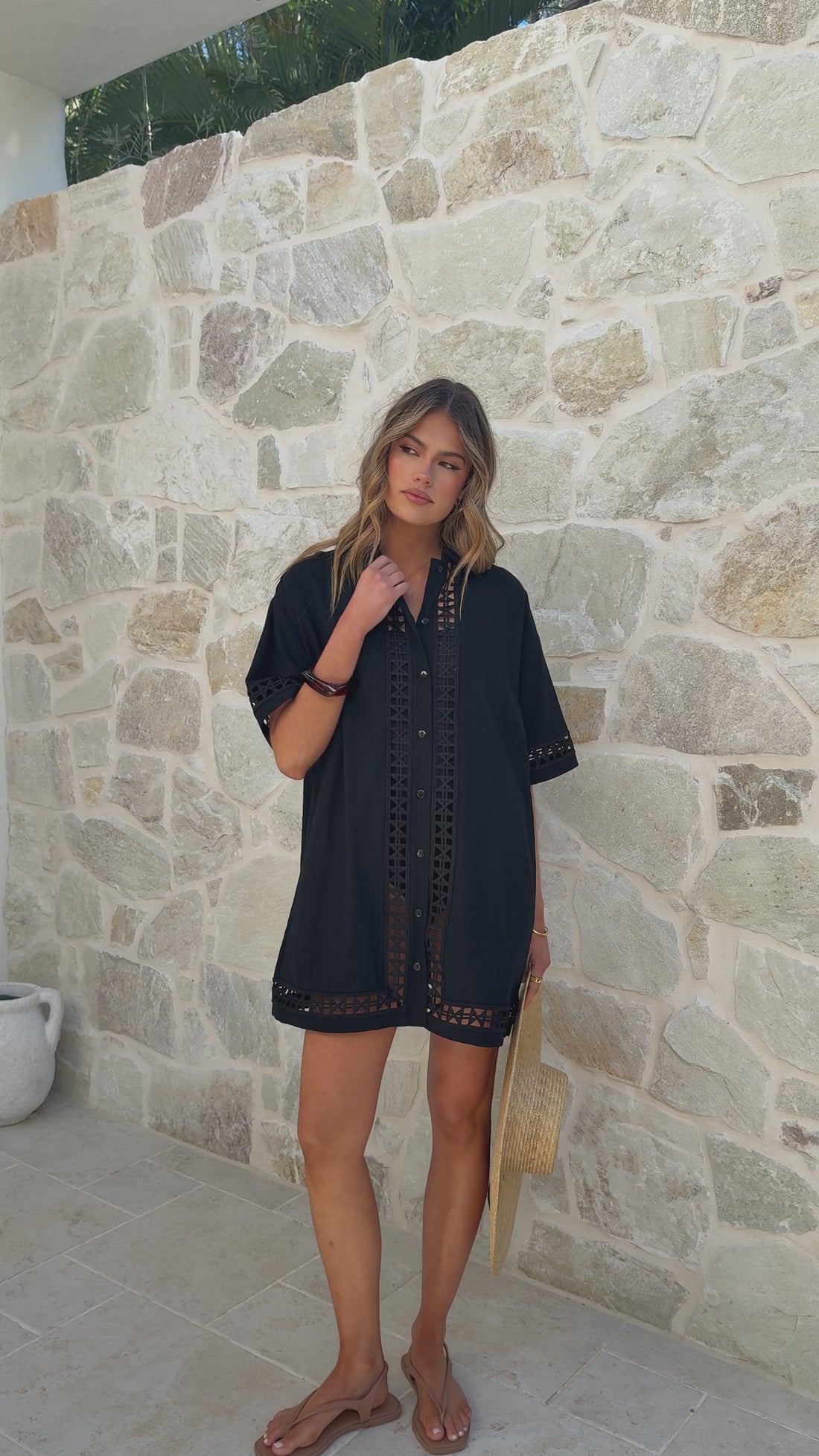 Halia Mini Shirt Dress - Black - Billy J