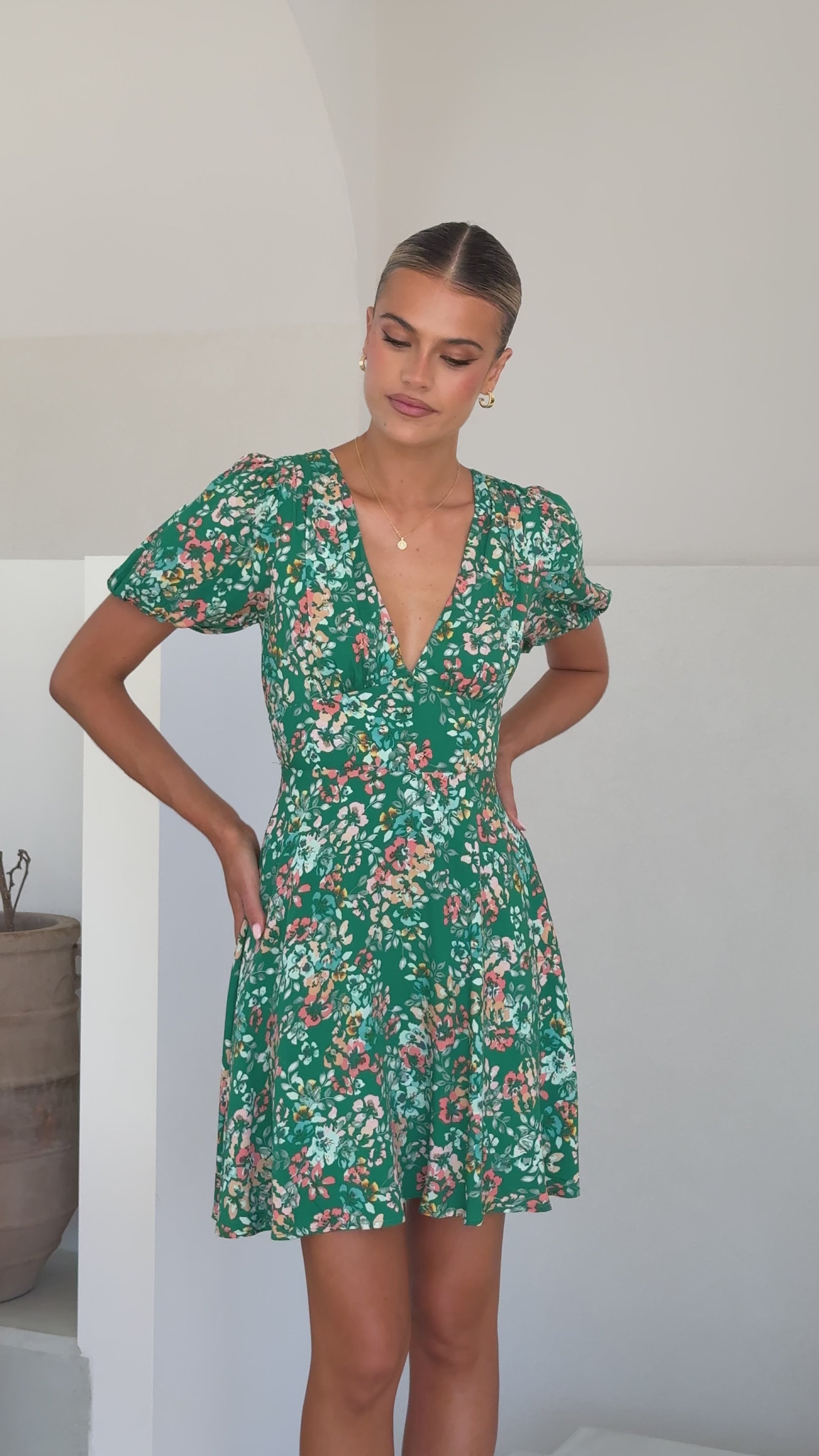 Itzel Mini Dress - Green Floral - Billy J