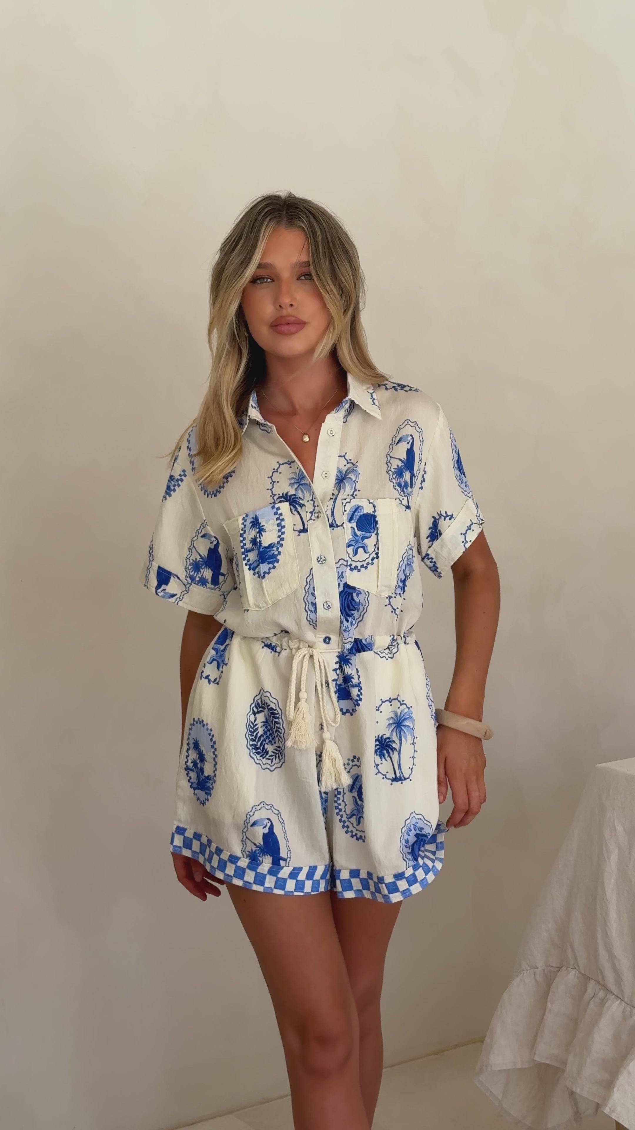 Load video: Rama Playsuit - Blue Stamp - Billy J