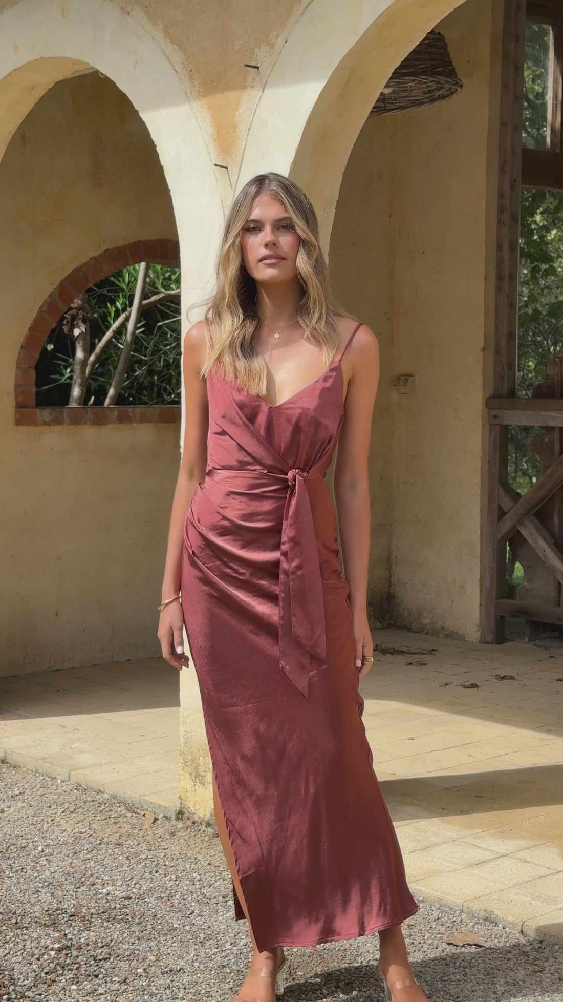 Yasmeen Tie Front Maxi Dress - Rust - Billy J