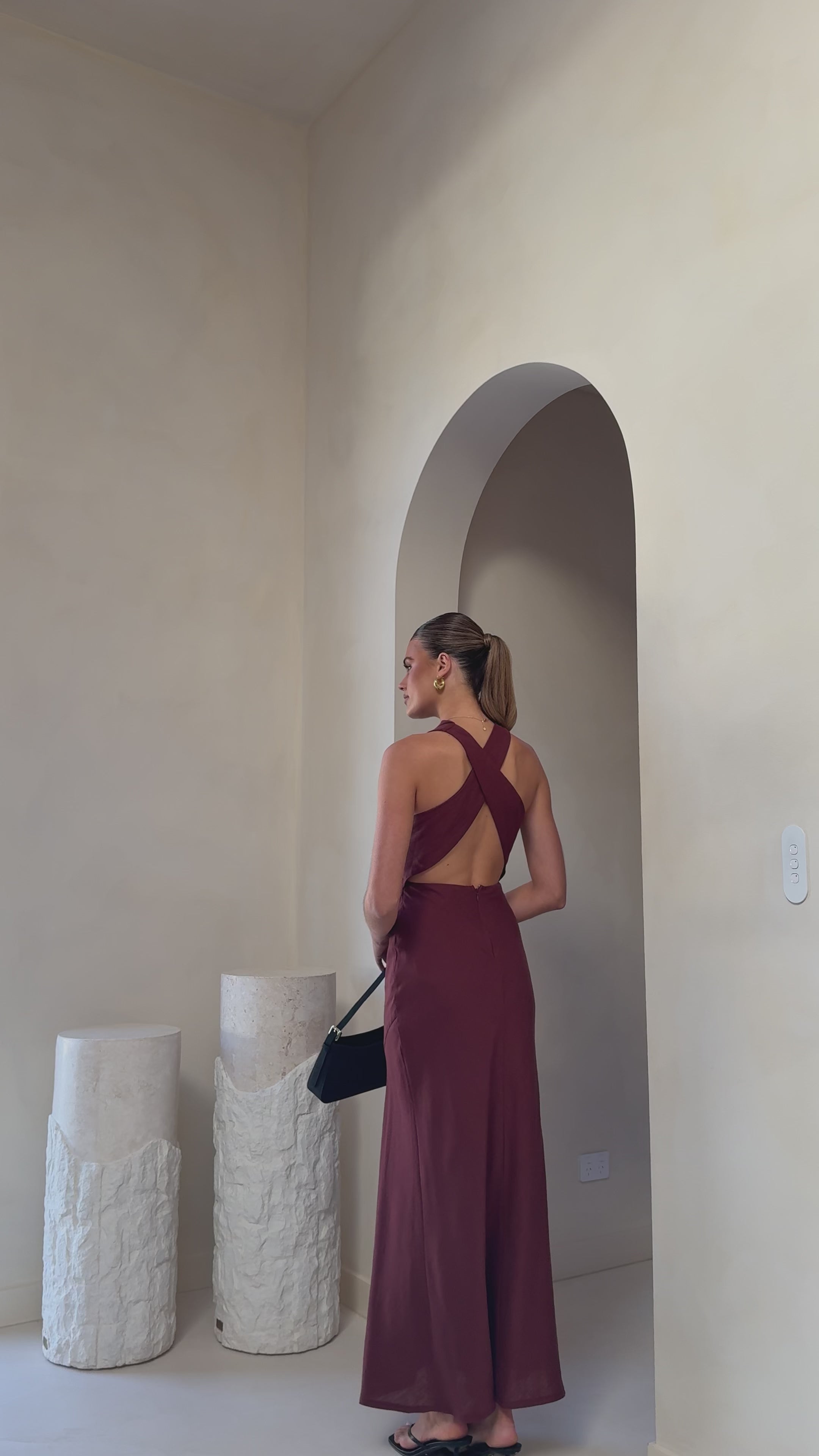 Load video: Velaris Maxi Dress - Burgundy - Billy J