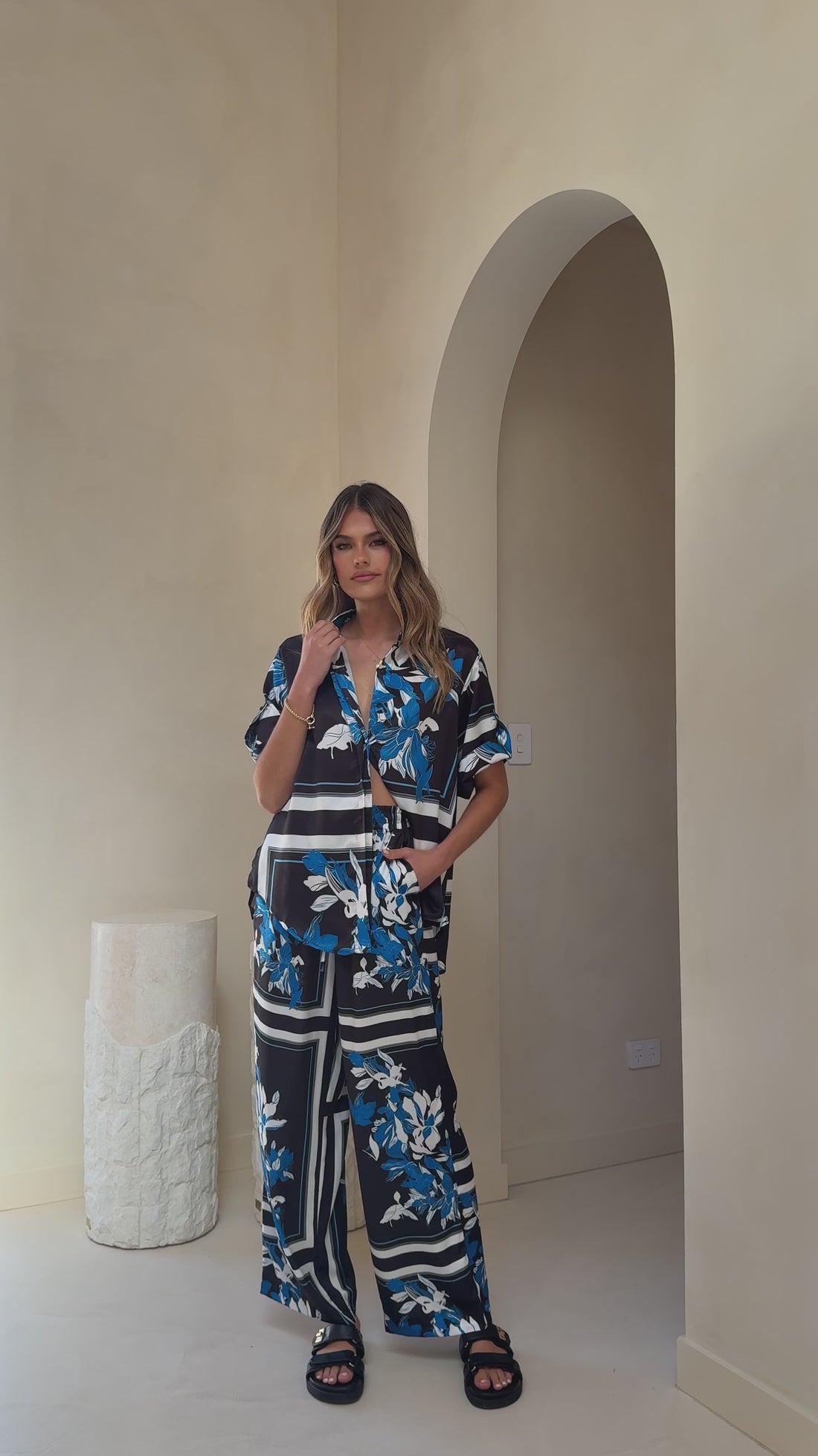 Valene Pants - Black/Blue Print - Billy J