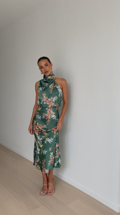 Load and play video in Gallery viewer, Esther Maxi Dress - Green Floral - Billy J
