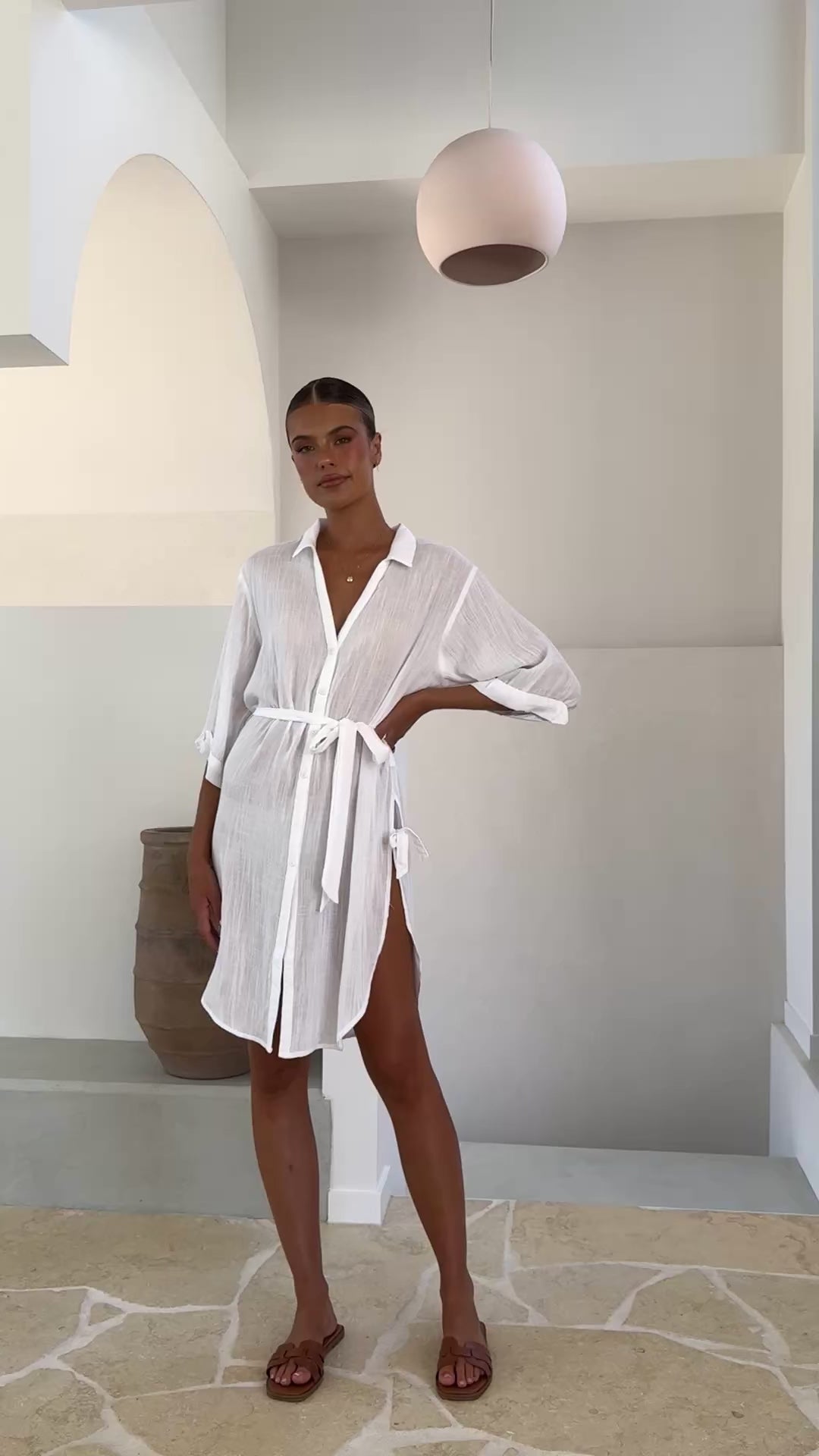 Vesper Button Down Beach Cover Up - White - Billy J