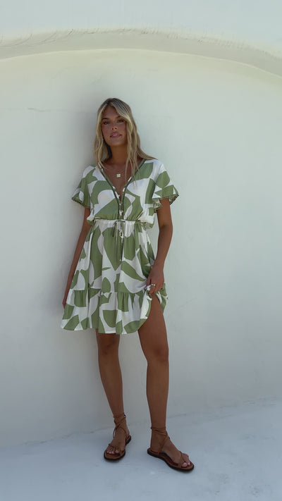 Load and play video in Gallery viewer, Poppi Mini Dress - Sage Print - Billy J
