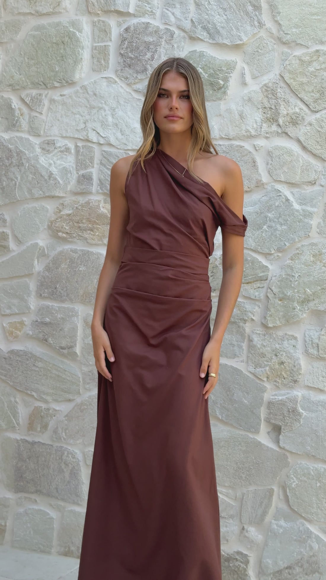 Larissa One Shoulder Maxi Dress - Brown - Billy J