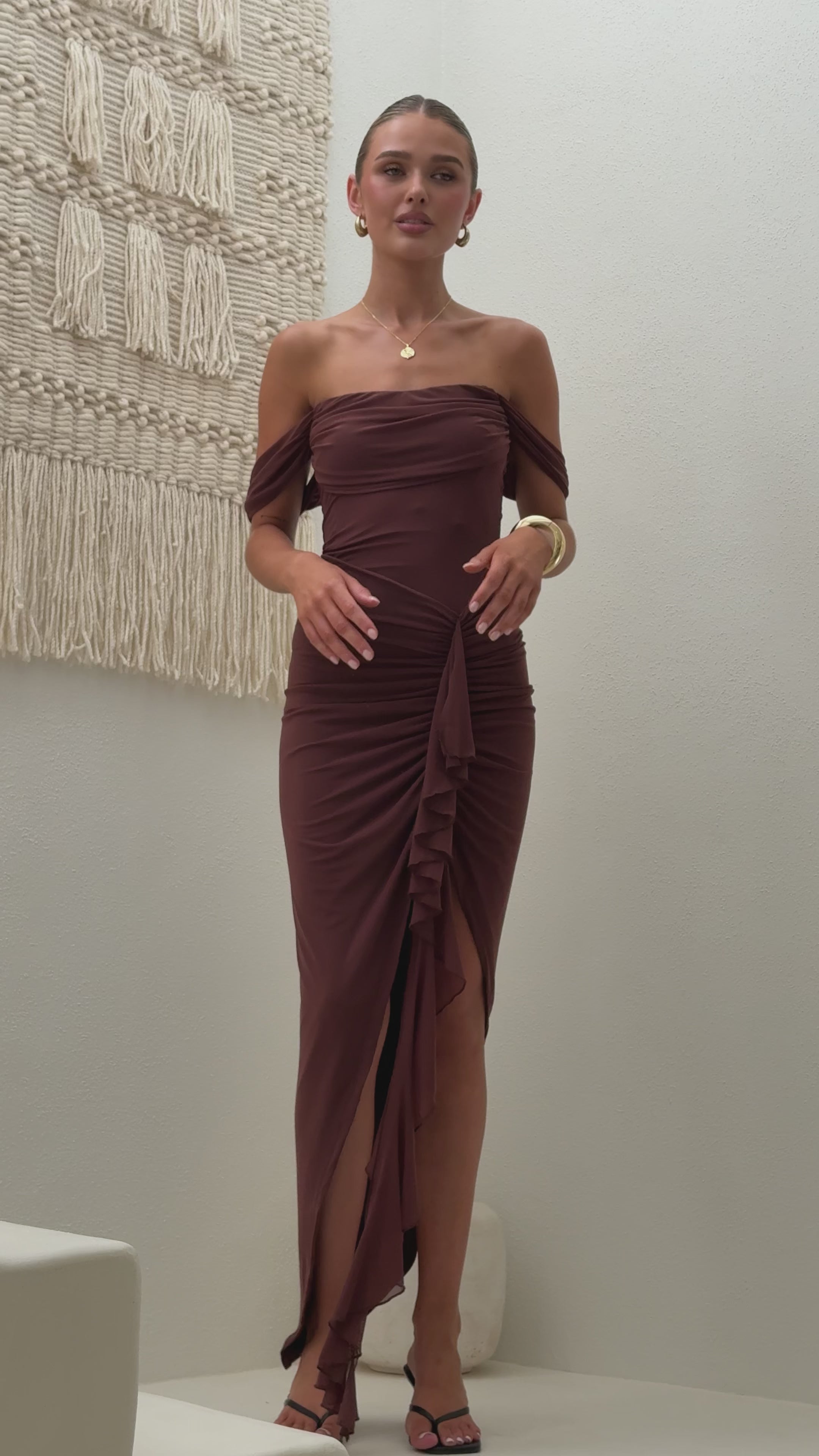 Load video: Natayla Midi Dress - Chocolate - Billy J